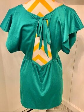 Free People Emerald Green Open Back Mini Dress Size 4 Flowy Pocket Dress